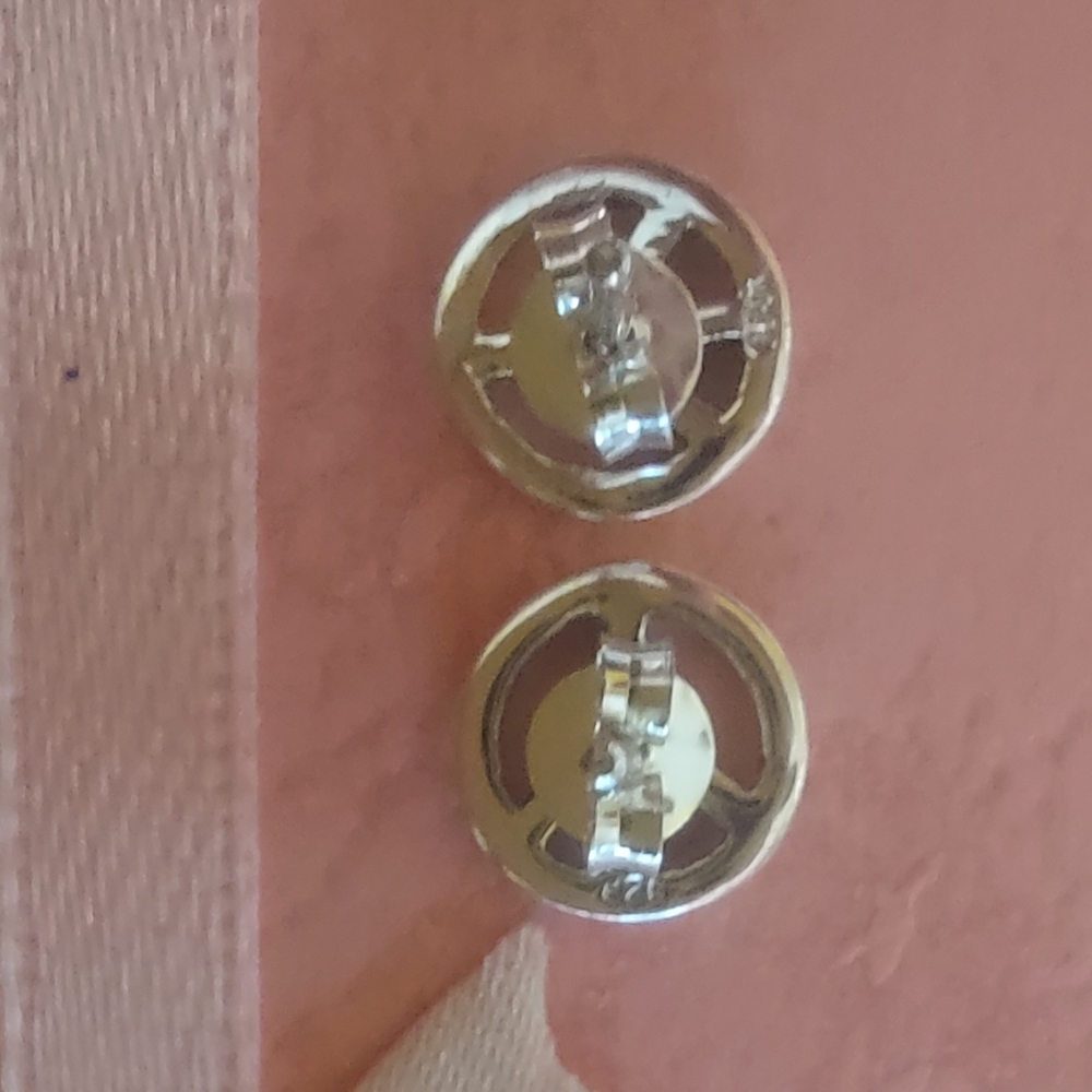 Solid Sterling Silver Peace Sign Stud Earrings - Picture 4 of 5